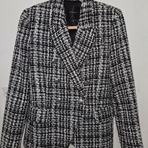 Dynamite Black, White, And Silver Tweed Blazer